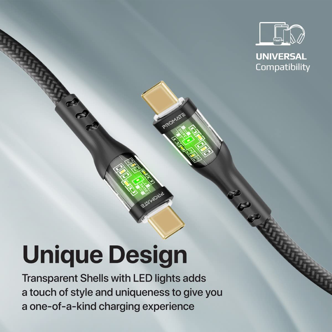 Promate USB C to Lightning with Transparent Shell 1.2 Meter Black in Qatar Promate USB C to Lightning with Transparent Shell 1.2 Meter Black in Qatar